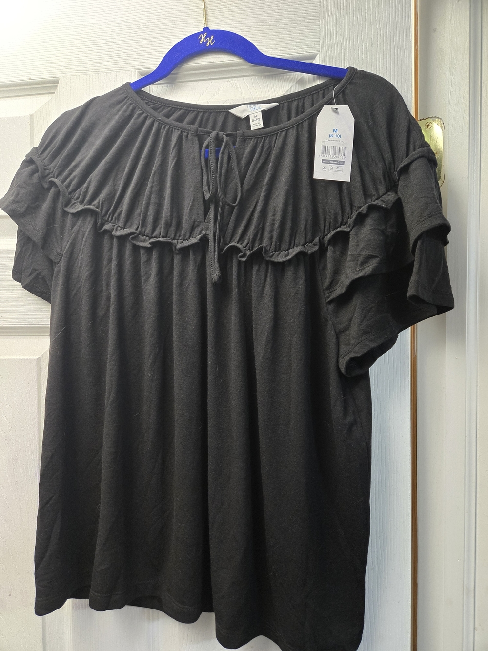 NWT Time & Tru Black Peasant Style Flowy Short Sleeve Top